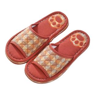 新款韩版纯棉布艺加厚布底情侣拖鞋春秋室内家用地板拖鞋格子静音