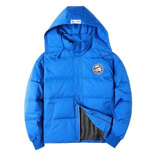核爆潮牌网红ins宝蓝色白鸭绒西海岸公仔绣标印花大码连帽羽绒服
