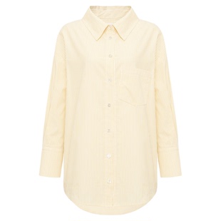 DVF夏日黄白棉质休闲条纹长袖衬衫BL1T003
