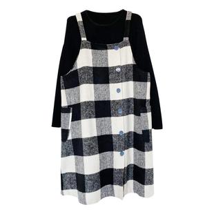 孕妇冬装连衣裙外穿秋冬款高级感格子秋季毛呢两件套背带裙子套装