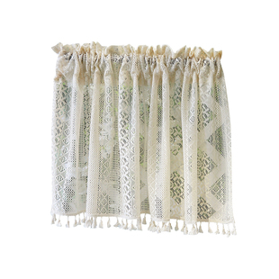 法式田园蕾丝魔术贴半帘短帘纱帘窗帘短款美式复古厨房门帘免打孔