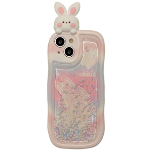 流沙壳立体兔子iphone14手机壳适用苹果13promax解压减压12/11硅胶14plus创意可爱卡通粉色少女心新款启乾