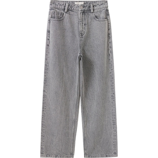 播商场同款直筒复古牛仔裤女秋季新款宽松高腰长裤BDS3KD3162