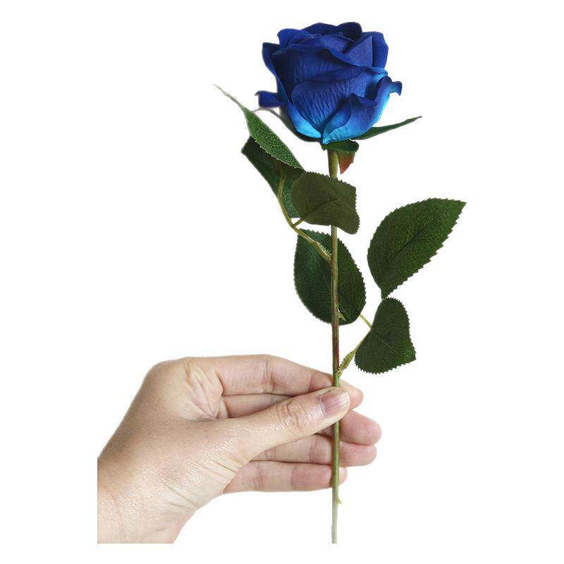 单支蓝色玫瑰仿真花家居装饰花节日花婚庆花假花蓝色妖姬绒布玫瑰