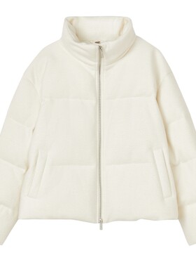 LANCY/朗姿2025冬新款白鹅绒休闲羊毛羽绒服女短款立领白色面包服