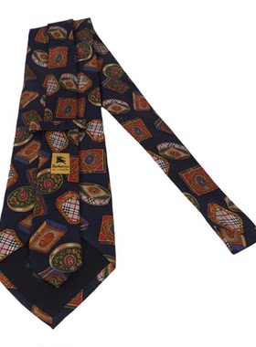 中古vintage真丝童趣油画印花古着领带LOGO格子条纹巴洛克