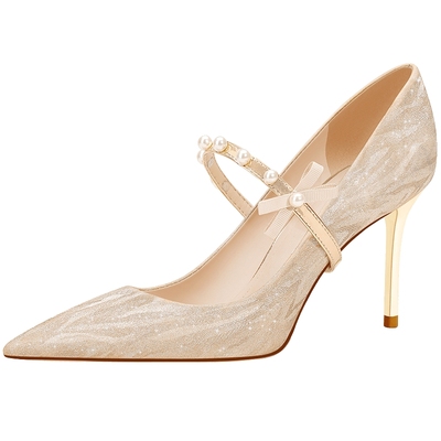 爱丽拉绑带款式香槟色婚鞋