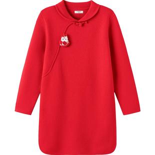 巴拉巴拉童装儿童连衣裙子女童拜年服2026年新款秋冬装新中式红色