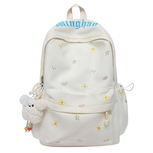 袋鼠双肩包 书包初中女生大容量ins风小众高中生轻便白色女孩背包