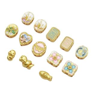 18K沙金保色莫奈花园油画珍珠花朵隔珠手工DIY生肖蛇隔珠鱼尾桶珠