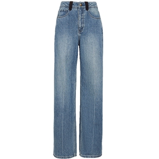 ONLY2025冬季新款灯芯绒裤袢显瘦中线剪裁高腰宽松直筒裤牛仔裤女