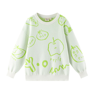 加比瑞童装春秋季新品女童简约长袖提花薄款纯棉毛衣中大童针织衫