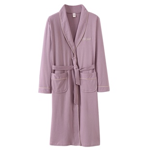 春秋夏季女士纯棉长袖睡袍全棉中长款过膝晨袍宽松加大码浴袍睡衣