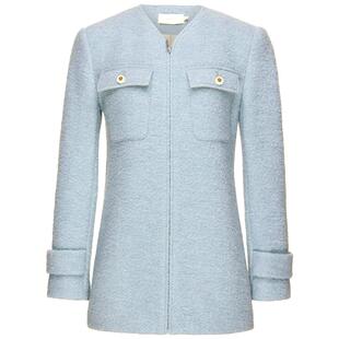 OBEG欧碧倩简洁修身短款毛呢外套冬小V领通勤上衣10424021