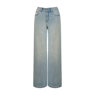 Kroche  碎落星河 重工烫钻内里抓绒宽松直筒牛仔裤