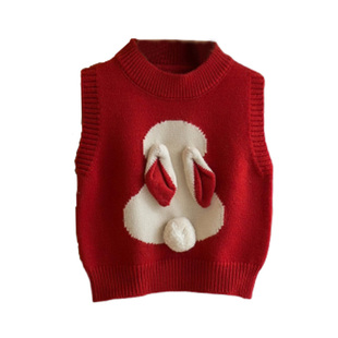 女童针织马甲加绒儿童宝宝秋冬毛衣小背心套头款婴儿外穿春秋坎肩