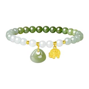 周大生黄金和田玉手串女足金福字牌柿柿如意锁手链送女友新年礼物