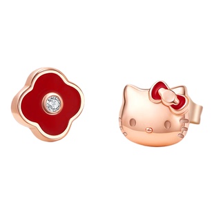 潮色绘xHellokitty纯银耳钉女耳环红色四叶草本命年新年礼物礼品