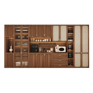 实木酒柜客厅2026新款中古风餐边柜靠墙一体家用展示柜子全屋定制