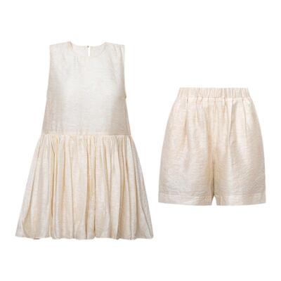 TOP家 单上衣耗料2米！法式复古莱赛尔提花无袖伞摆上衣+短裤女夏