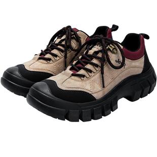 Jeep户外登山鞋女防滑耐磨徒步鞋2025秋冬运动鞋女厚底复古工装鞋