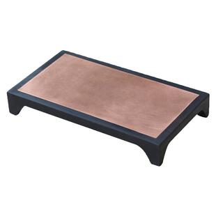 山百集置物台金石承台天然砚石手工镶铜文房四宝桌面收纳置物底座