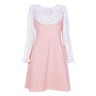 冬季温暖打底裙大码女装胖MM减龄娃娃领绒毛蕾丝格纹水貂毛连衣裙