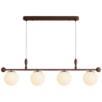 繁简琉光奶白玻璃奶油风餐厅吊灯复古2025新款胡桃木色饭厅餐桌灯