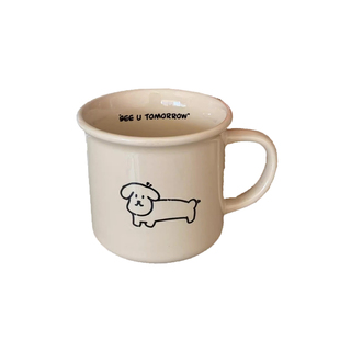 ins风小狗陶瓷杯红色带把马克杯耐热咖啡杯简约可爱果汁牛奶杯子