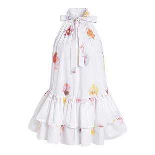 【任敏同款】RECIT 抽象花卉蝴蝶结系带挂脖连衣裙木耳边蓬蓬短裙