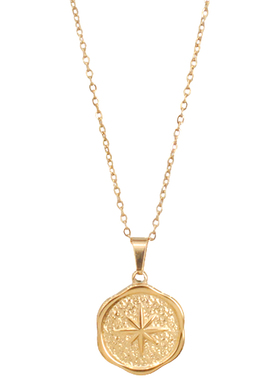 欧美宫廷风八芒星圆牌钛钢项链女