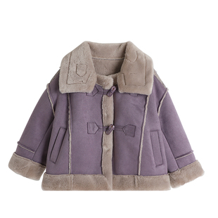 布丁哈鲁童装冬装女童上衣2025冬季新款儿童加绒加厚皮毛一体外套