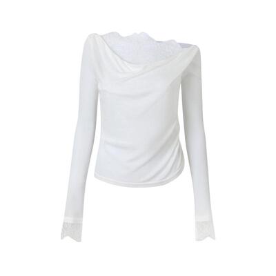 IF BY LAND 设计师品牌2026春季新品蕾丝斜肩T恤长袖打底衫内搭