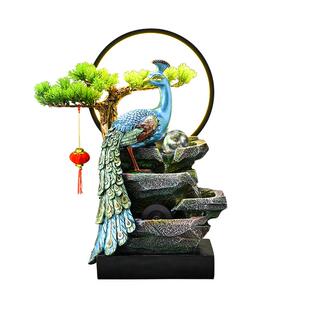 孔雀流水摆件循环水招财风水轮家居客厅装饰品美容院前台开业礼物