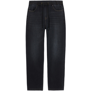 热风男士牛仔裤2025年冬季新款宽松窄脚锥形牛仔裤薄绒保暖牛仔裤