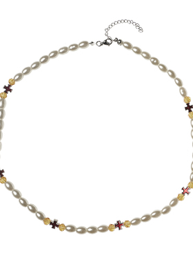 GuangYu红色十字架项链男潮复古小众配饰小米粒珍珠锁骨链设计感