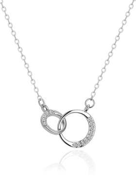 moment纯银镶钻925银双环项链