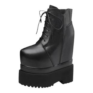 秋季新款真皮18cm内增高女鞋超高跟小个子时尚侧拉链厚底松糕短靴