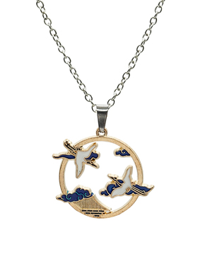 songmeng自制云海仙鹤情侣项链女