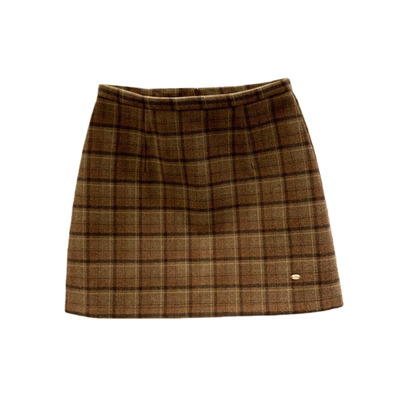 咖色毛呢格子半身裙高腰A字短裙