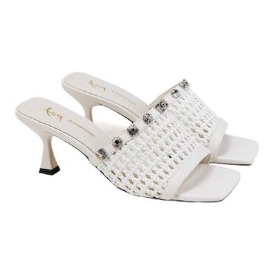 fed法式凉拖夏季新款女鞋高跟一字拖白色外穿拖鞋女S0505-ZCA579