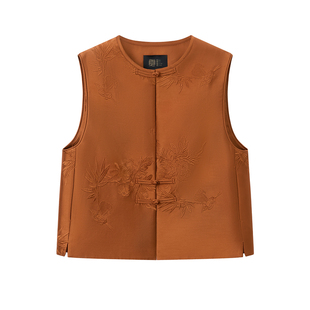 如意连云【慕泓】新年新款重工绣花圆领马甲女新中式盘扣坎肩背心