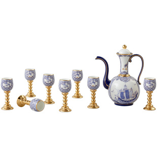 永丰源四海升平10头酒具套件中式古典酒壶酒杯高脚杯陶瓷高档礼品