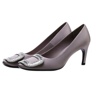 LUKE方扣水钻RV单鞋绸缎细跟气质名媛高跟鞋女舒适浅口时尚百搭