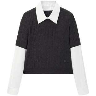 太平鸟大师系列可机洗假两件拼接时髦毛套衫A1EEF1317