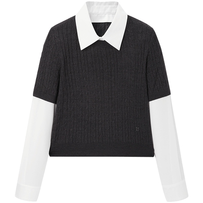 太平鸟大师系列可机洗假两件拼接时髦毛套衫A1EEF1317