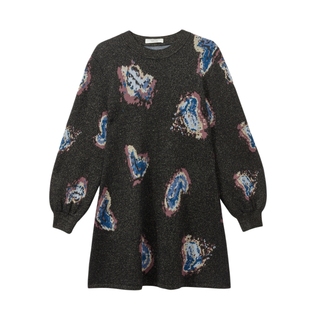 艺术家插画|MSLAN复古文艺茶歇针织收腰提花连衣裙MECE4109