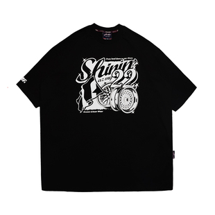 Acusa轮毂飘旗创意印花小领口T恤西海岸肥大宽松半袖夏季男士短袖