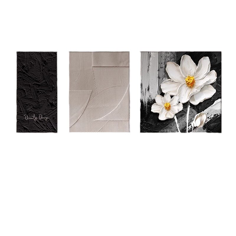 黑白抽象客厅装饰画现代简约沙发背景墙挂画高级感线条三联壁画
