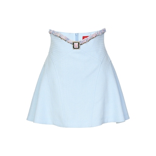 lefame拉飞姆粗花呢立体弧形褶裥高腰a型半裙